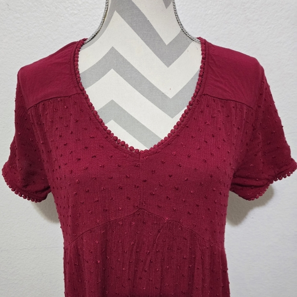 KNOX ROSE Burgundy Short Sleeve Dress with Swiss Dots Size Medium - Picture 2 of 12